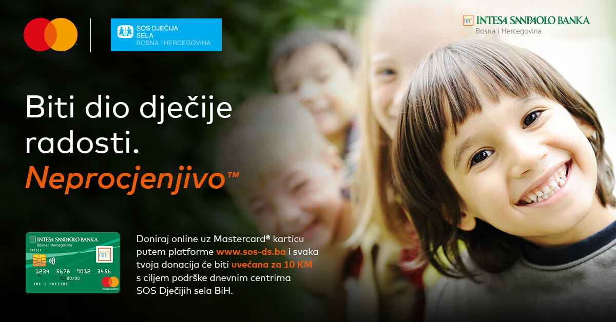 Plaćajte online donacije Mastercard karicama Intesa Sanpaolo Banke i pomozite rad SOS Dječijih sela u BiH